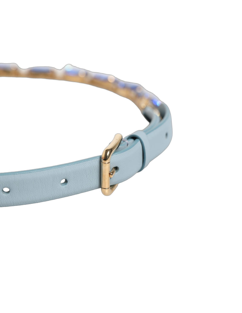 Cinturón de cuero azul con cadena adornada con cristales Dolce & Gabbana