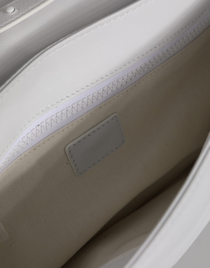 Bolso bandolera blanco con placa del logotipo Dolce & Gabbana para mujer
