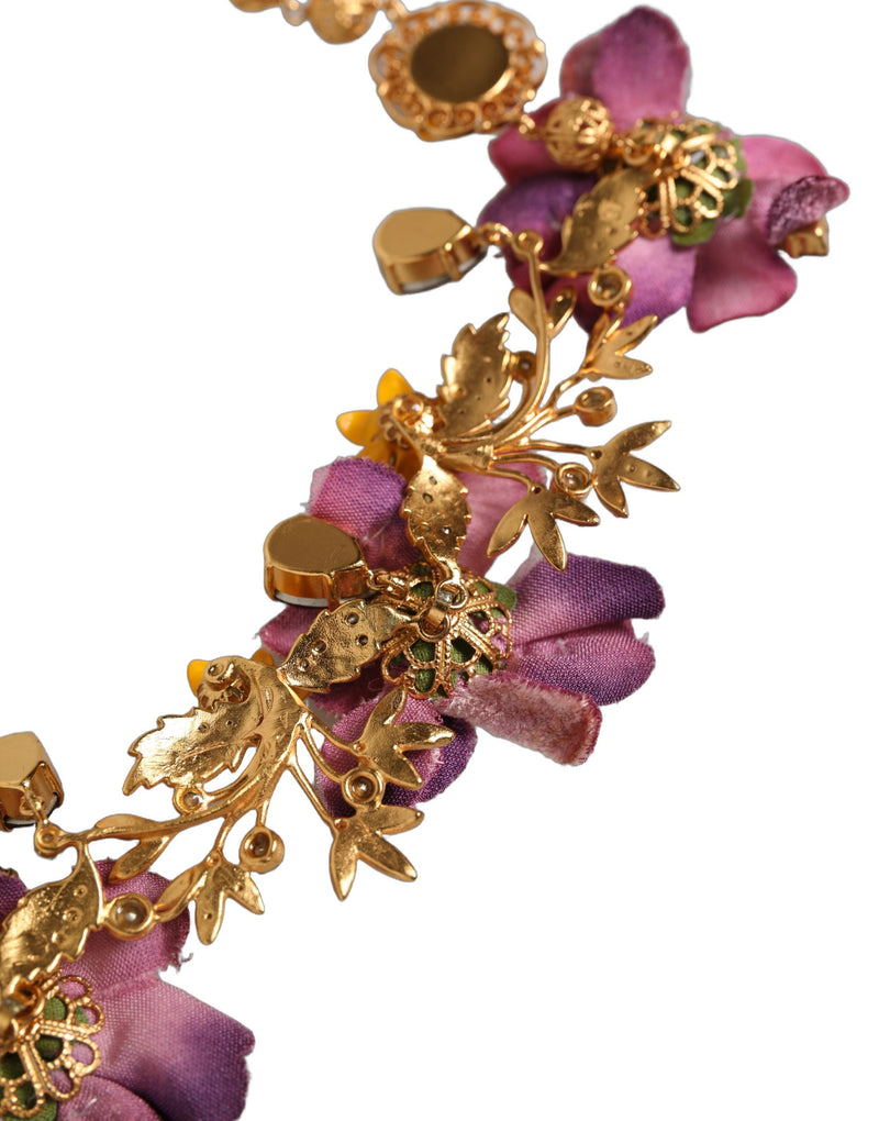 Colar Dolce & Gabbana com flores de latão dourado e corrente de cristais