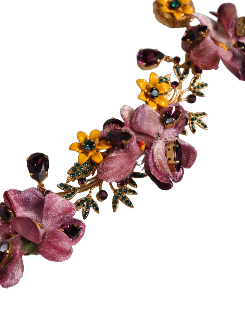 Colar Dolce & Gabbana com flores de latão dourado e corrente de cristais