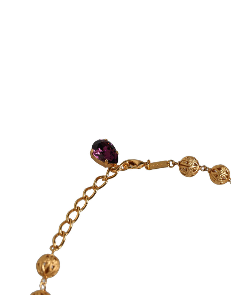 Colar Dolce & Gabbana com flores de latão dourado e corrente de cristais