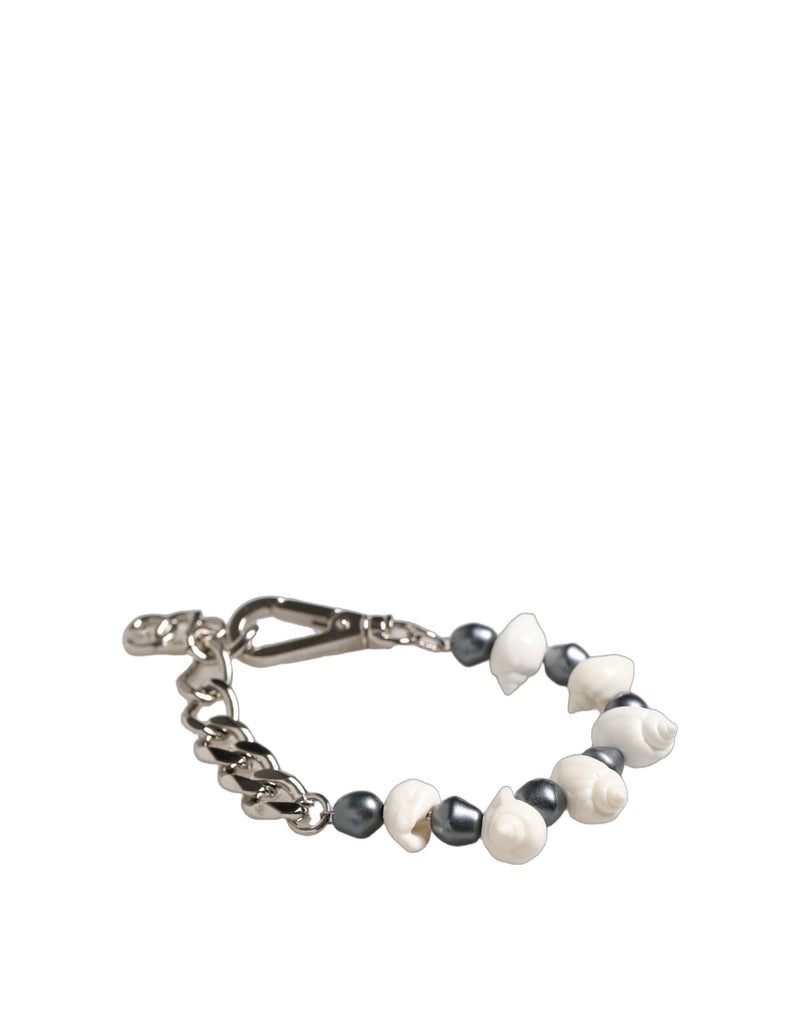 Bracelet Dolce & Gabbana en laiton argenté avec perles, coquillage et pendentif logo DG
