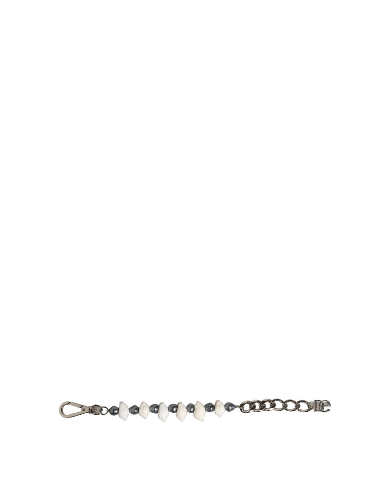 Bracelet Dolce & Gabbana en laiton argenté avec perles, coquillage et pendentif logo DG