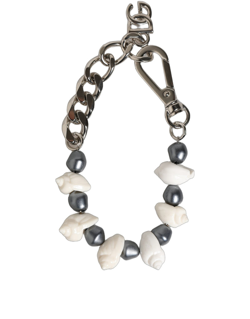 Bracelet Dolce & Gabbana en laiton argenté avec perles, coquillage et pendentif logo DG