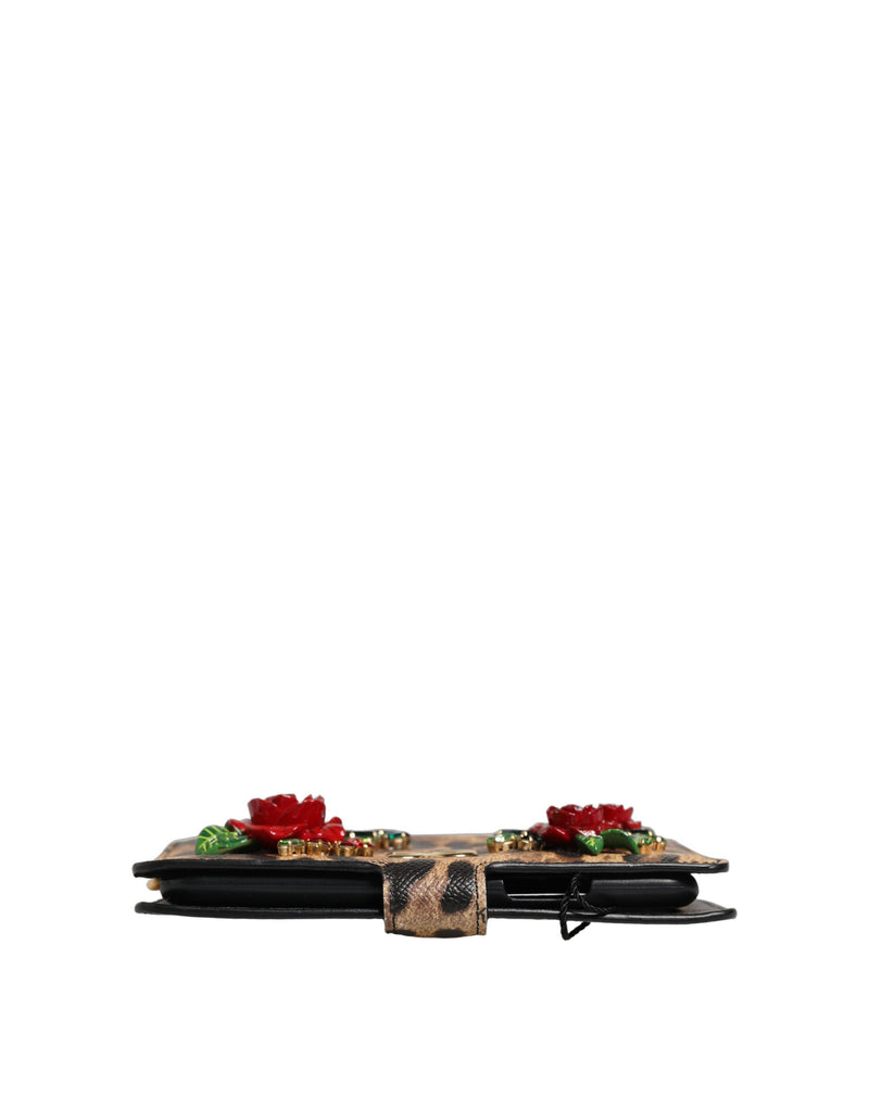 Capa flip de leopardo marrom com cristais para iPhone X - XS Dolce & Gabbana