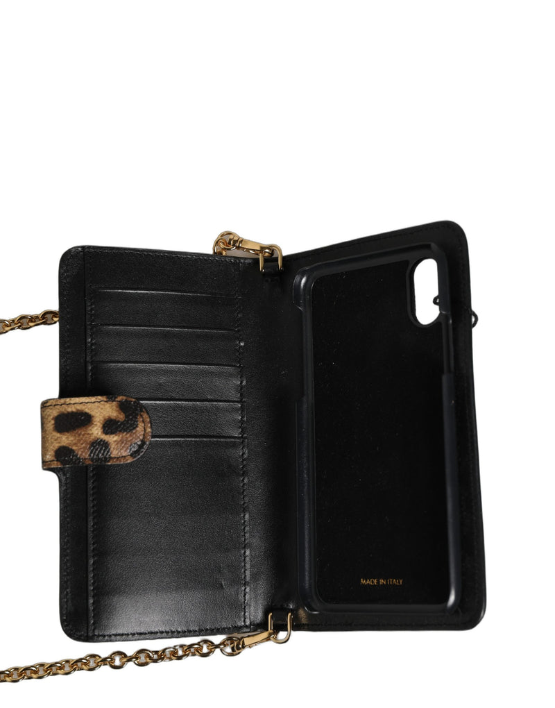 Capa flip de leopardo marrom com cristais para iPhone X - XS Dolce & Gabbana