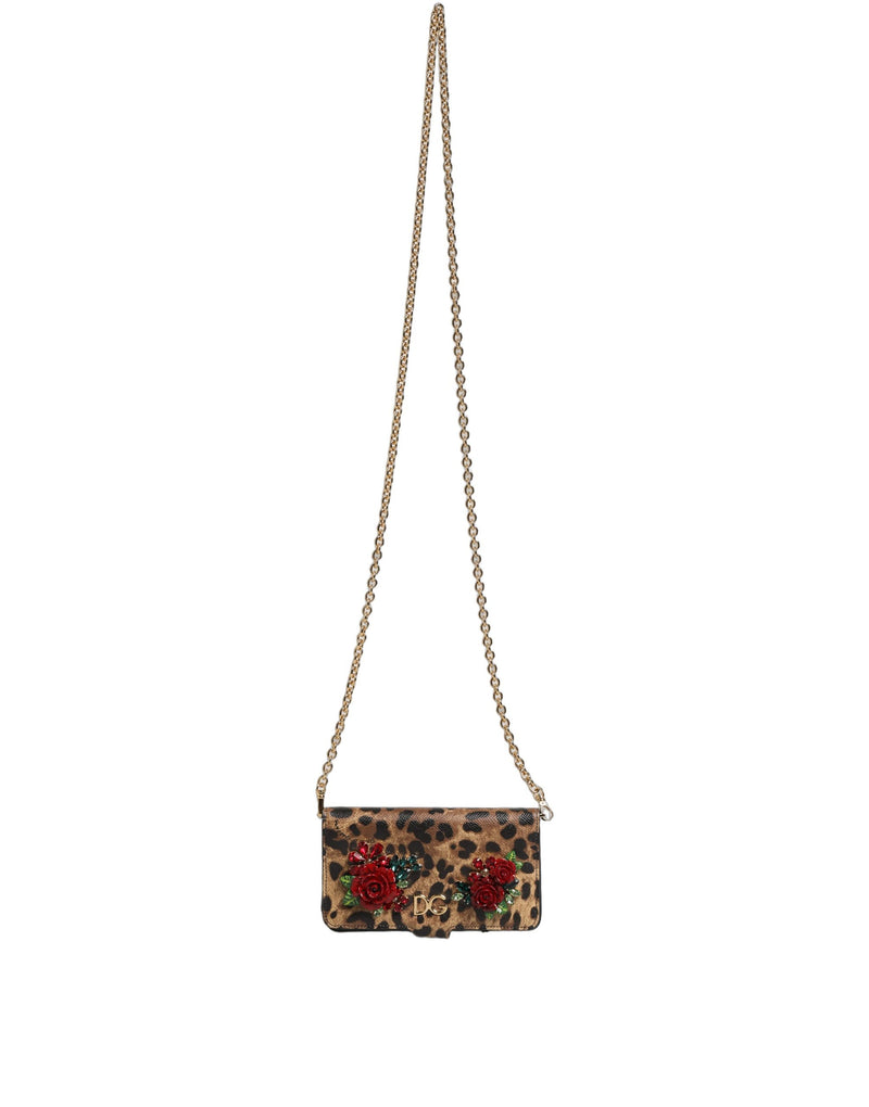 Capa flip de leopardo marrom com cristais para iPhone X - XS Dolce & Gabbana