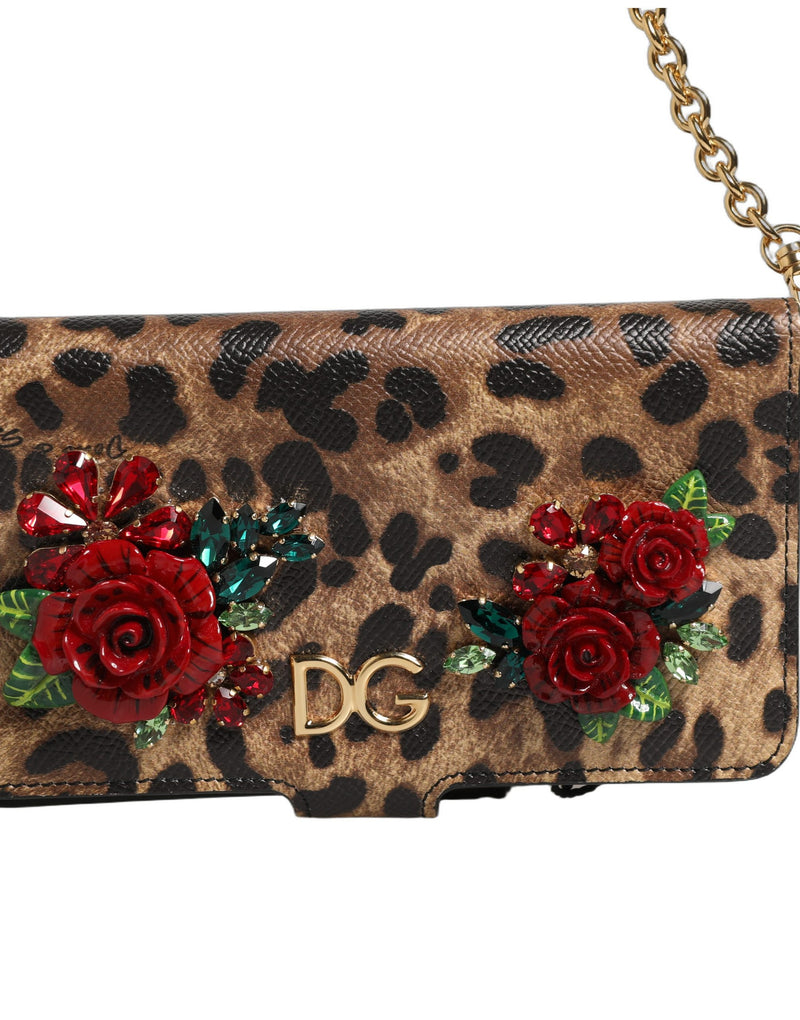 Capa flip de leopardo marrom com cristais para iPhone X - XS Dolce & Gabbana