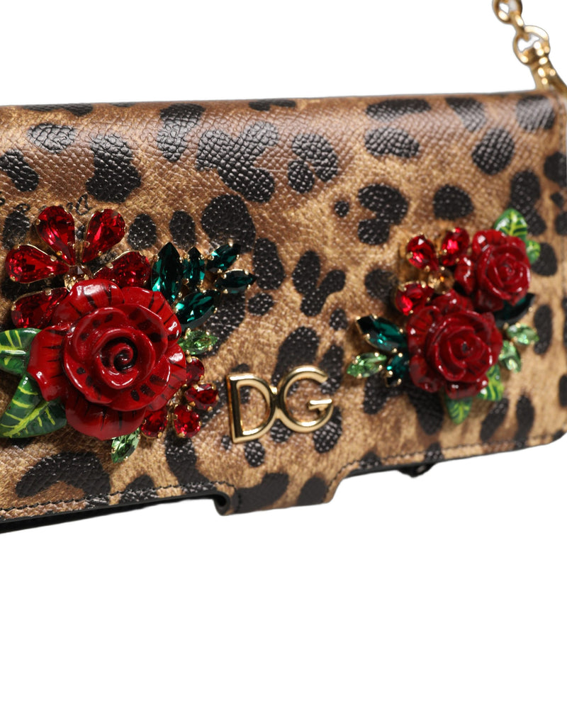 Capa flip de leopardo marrom com cristais para iPhone X - XS Dolce & Gabbana