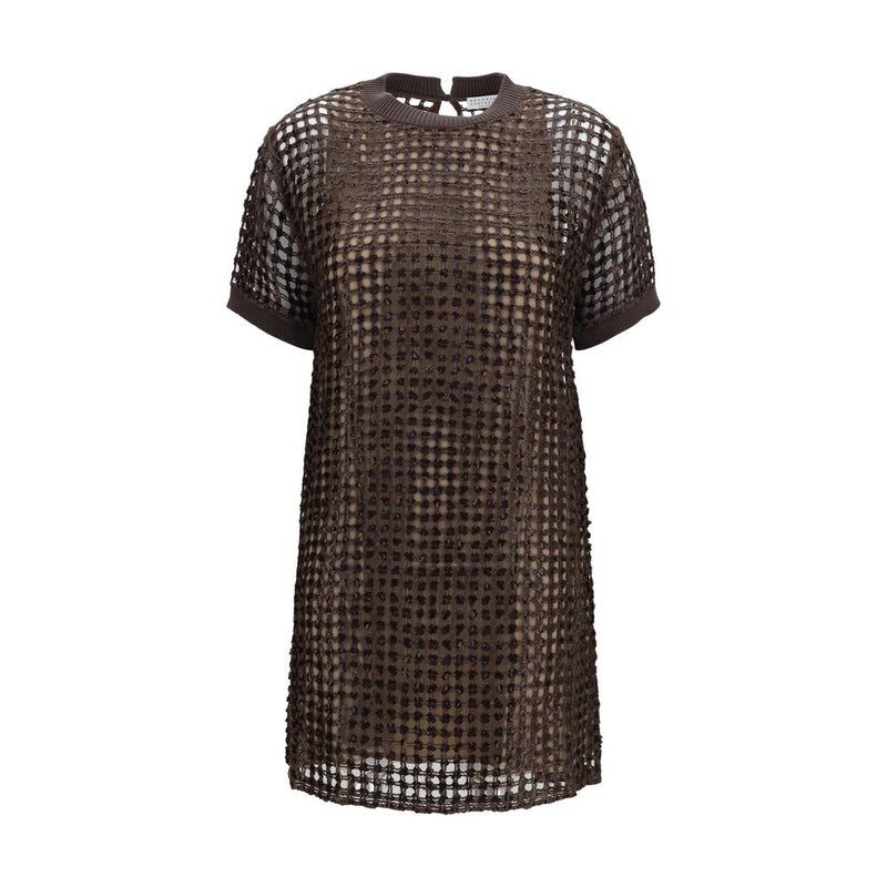 Brunello Cucinelli Brown Silk Cocktail Dress