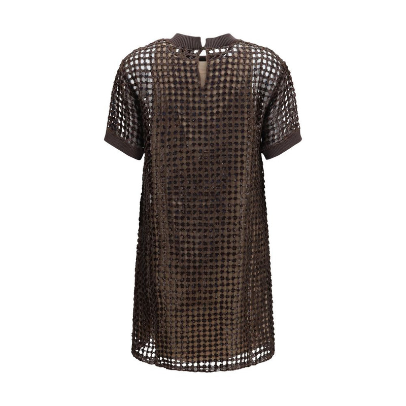 Brunello Cucinelli Brown Silk Cocktail Dress