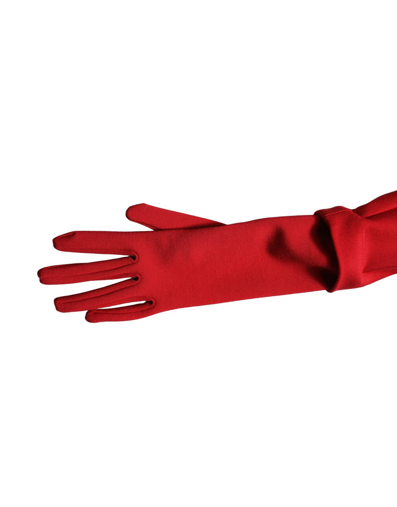 Vestido tubo ceñido rojo de manga larga con aberturas y guantes de Dolce & Gabbana
