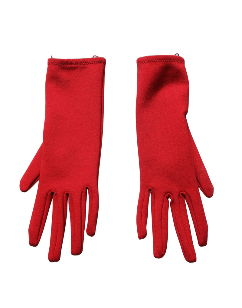 Vestido tubo ceñido rojo de manga larga con aberturas y guantes de Dolce & Gabbana