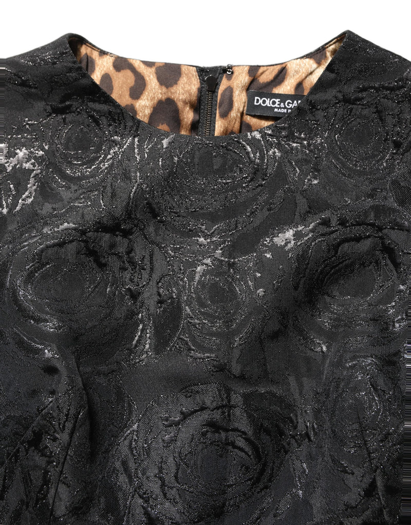 Abito svasato a trapezio Dolce & Gabbana nero in jacquard floreale