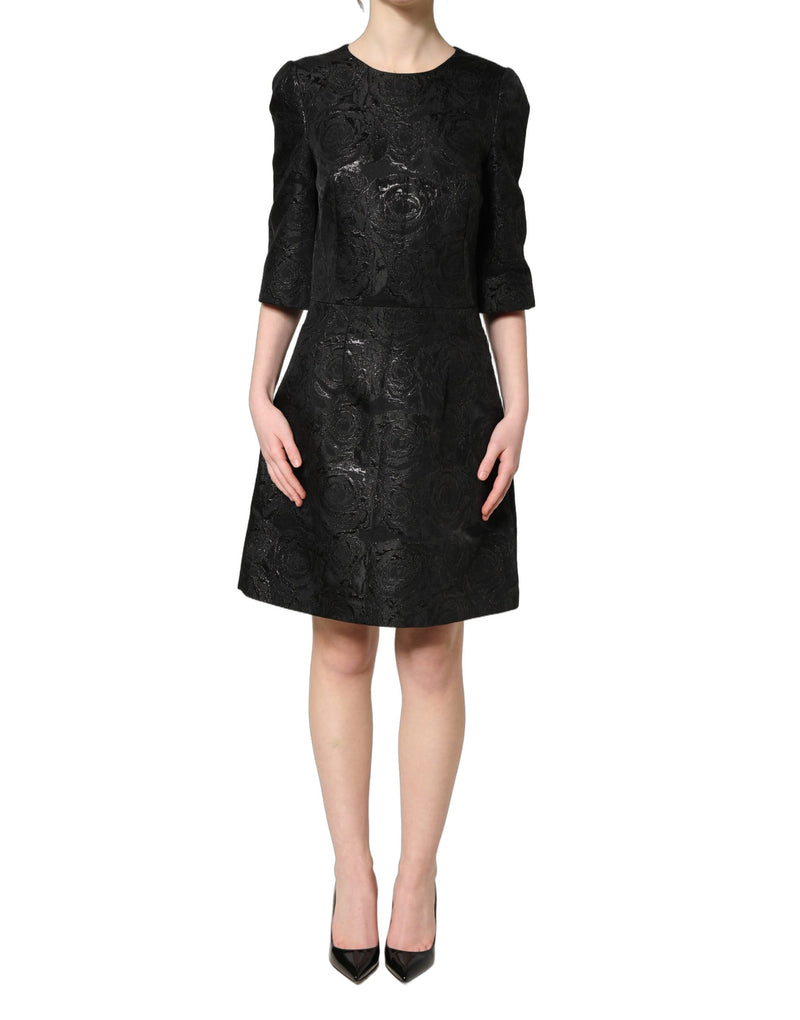 Abito svasato a trapezio Dolce & Gabbana nero in jacquard floreale