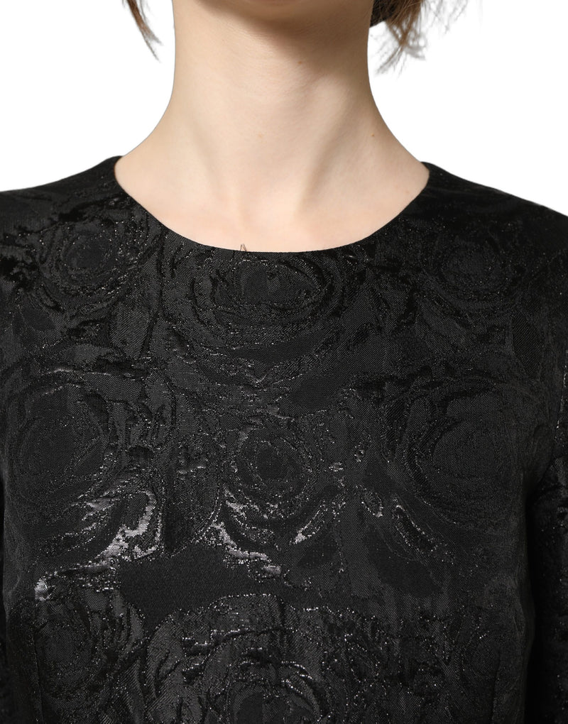Abito svasato a trapezio Dolce & Gabbana nero in jacquard floreale