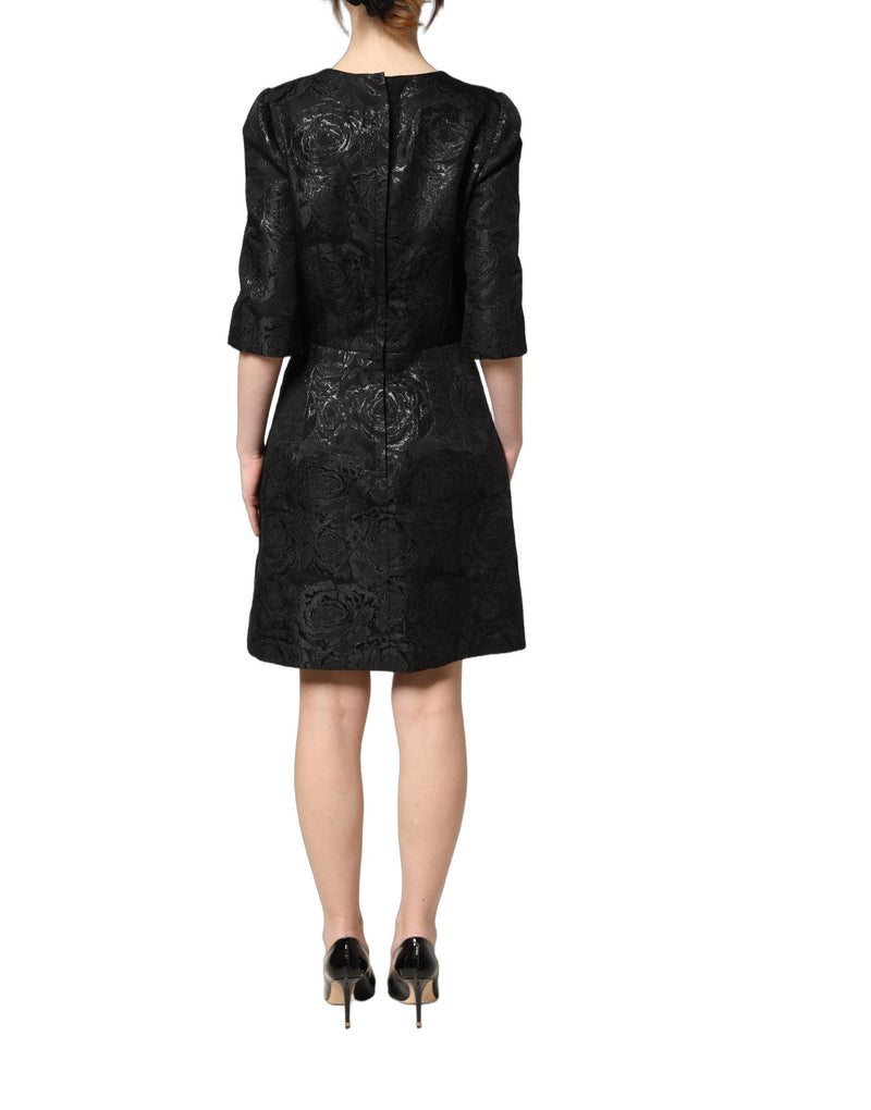 Abito svasato a trapezio Dolce & Gabbana nero in jacquard floreale
