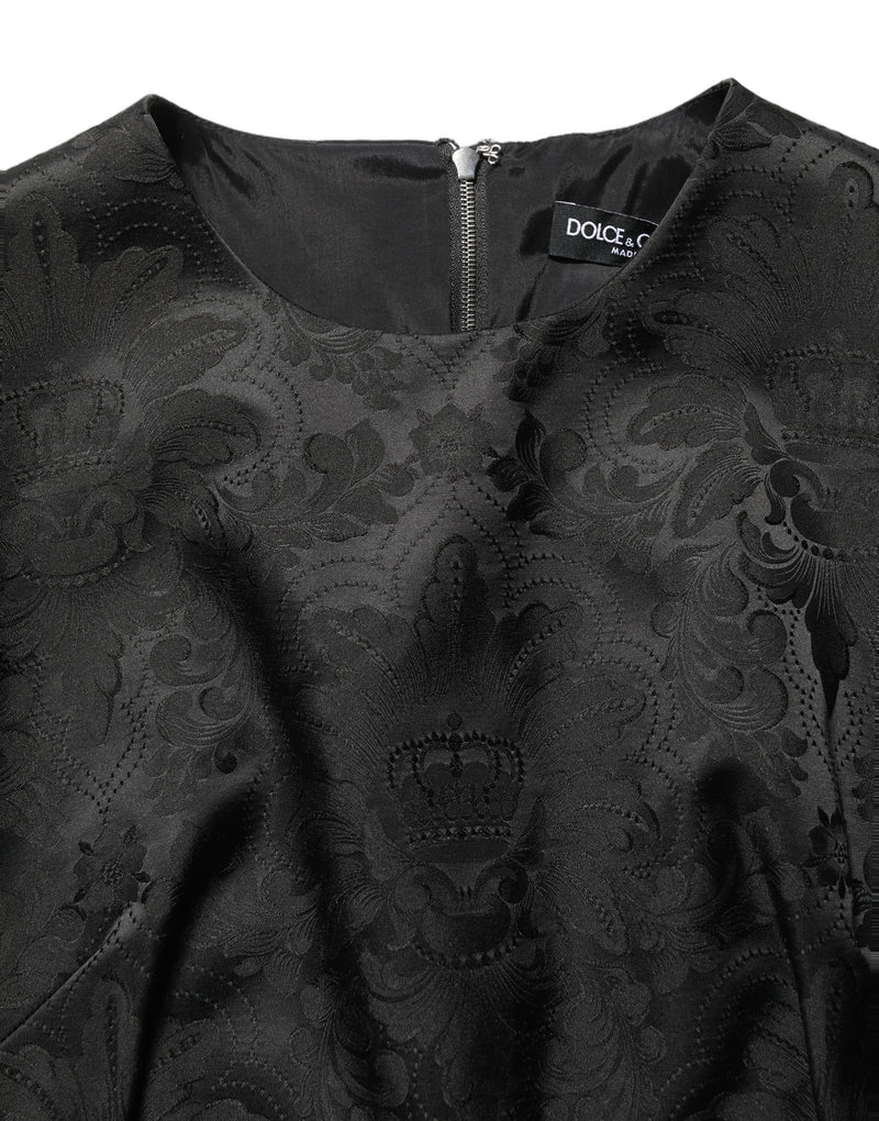 Robe trapèze sans manches en jacquard floral noir Dolce & Gabbana