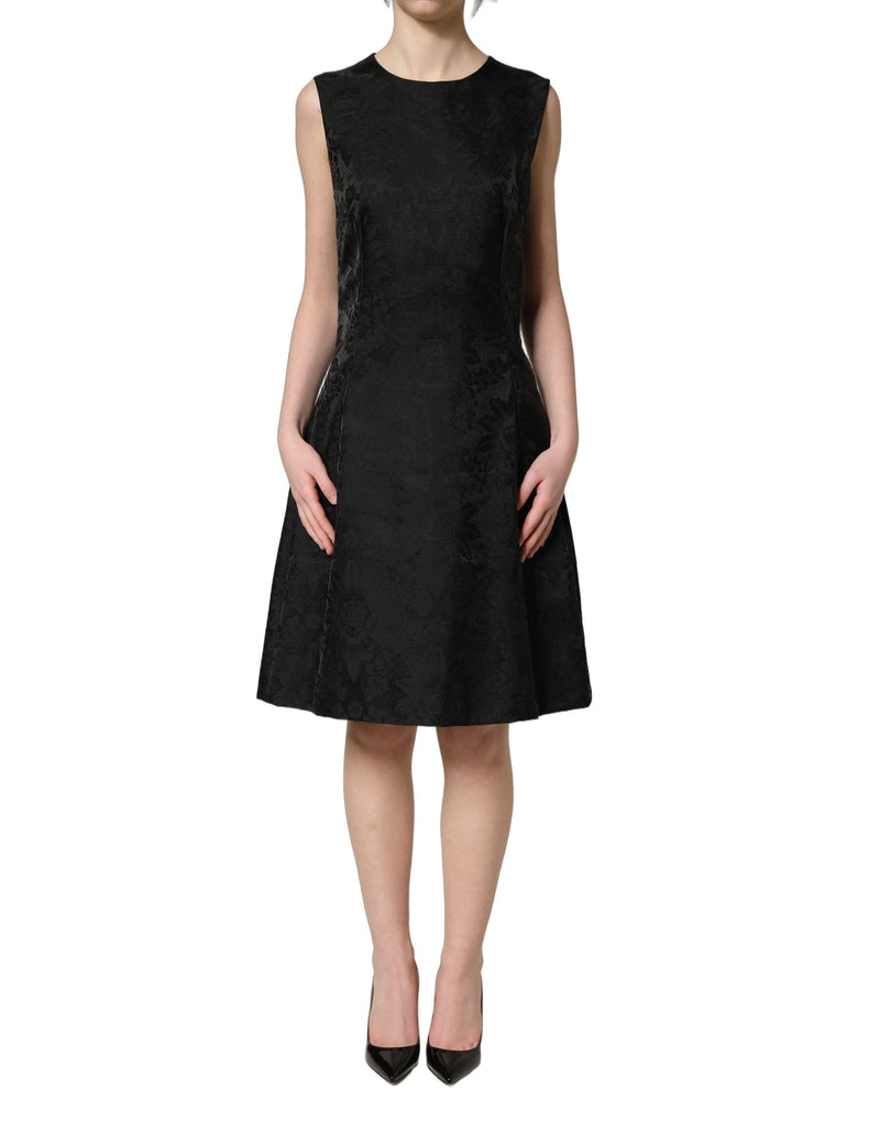 Robe trapèze sans manches en jacquard floral noir Dolce & Gabbana