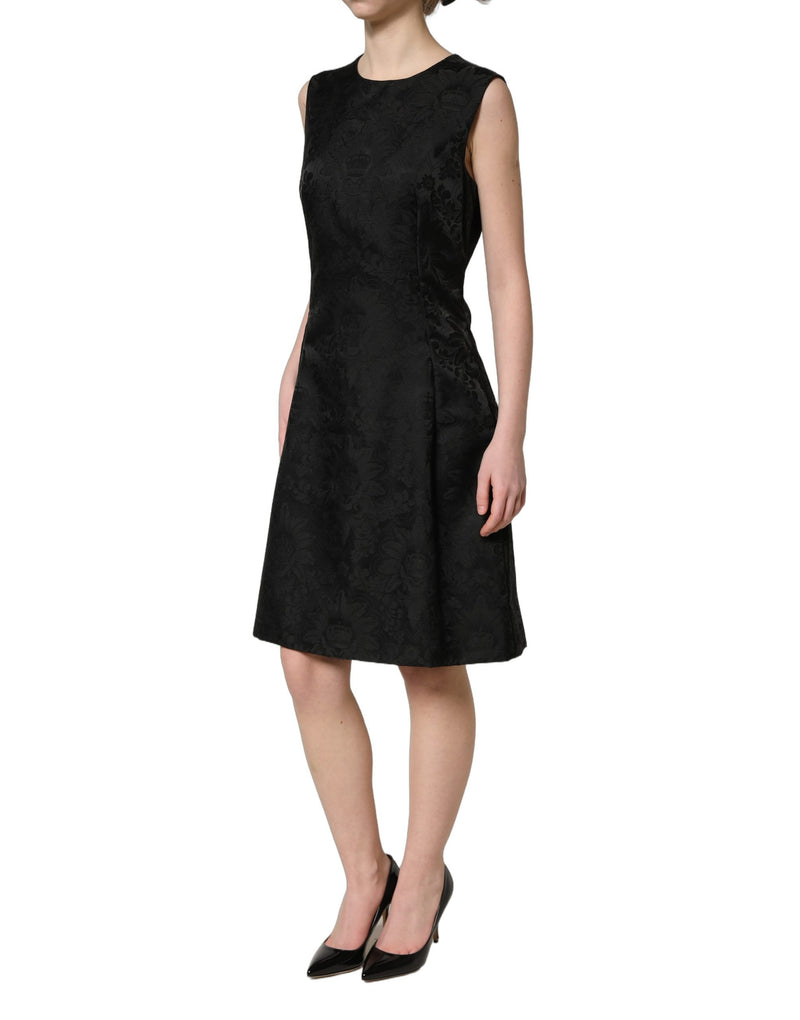 Robe trapèze sans manches en jacquard floral noir Dolce & Gabbana