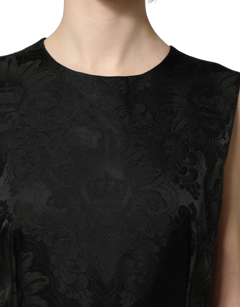 Robe trapèze sans manches en jacquard floral noir Dolce & Gabbana