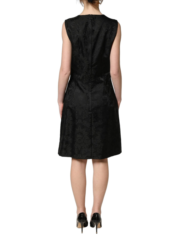 Robe trapèze sans manches en jacquard floral noir Dolce & Gabbana