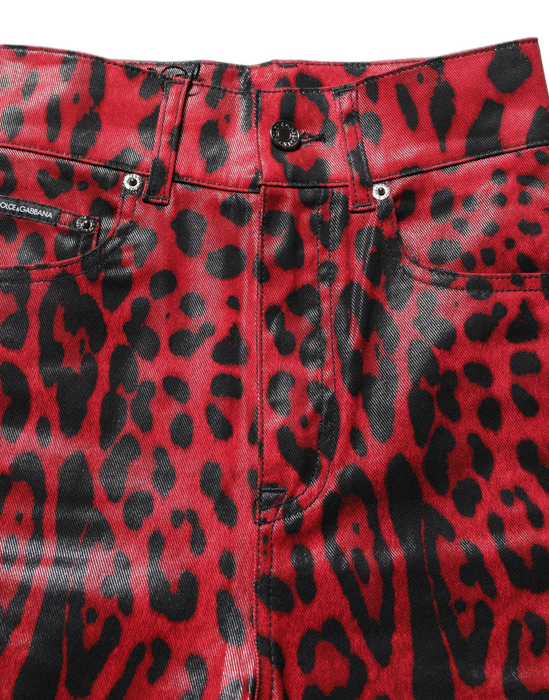 Jeans skinny a vita alta in denim rosso leopardato Dolce & Gabbana
