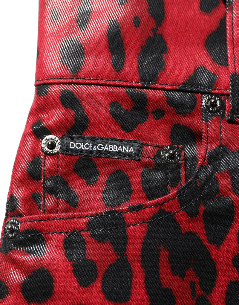 Jeans skinny a vita alta in denim rosso leopardato Dolce & Gabbana