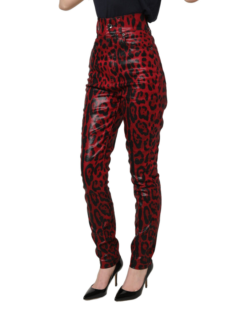 Jeans skinny a vita alta in denim rosso leopardato Dolce & Gabbana