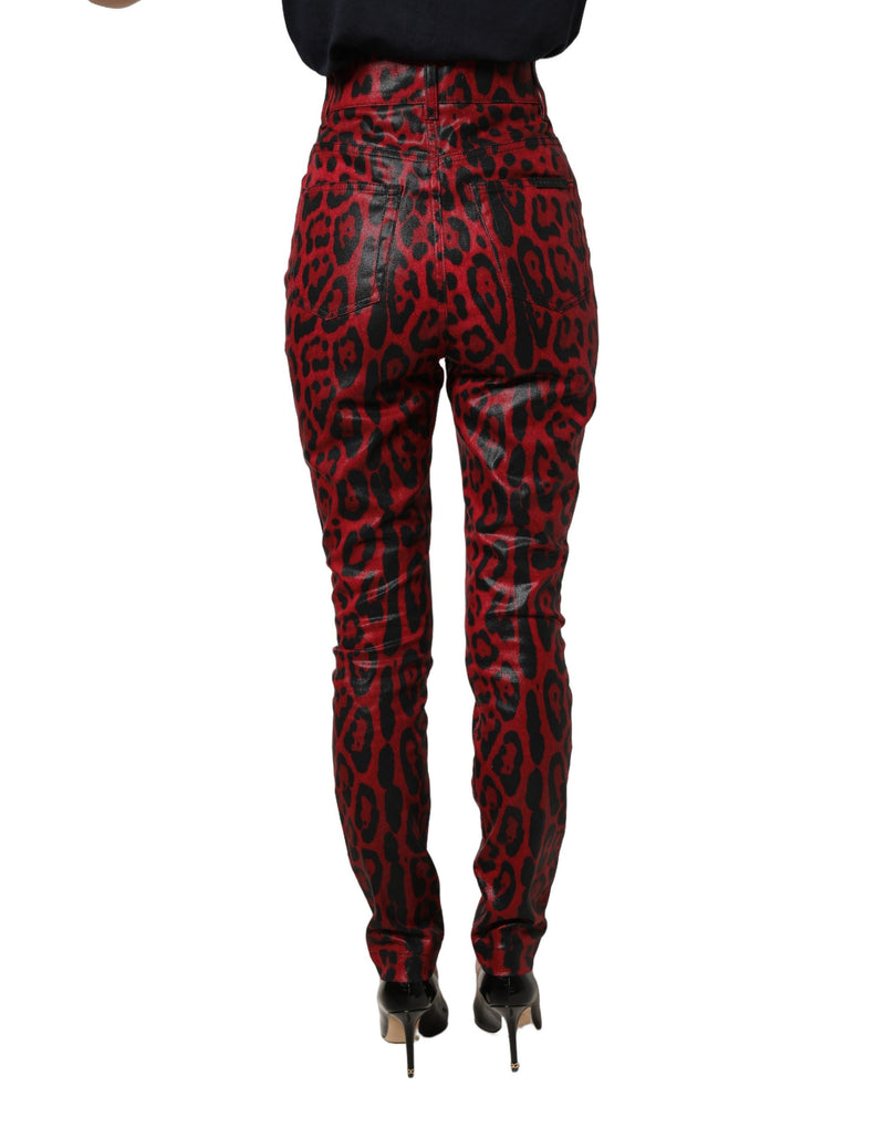 Jeans skinny a vita alta in denim rosso leopardato Dolce & Gabbana