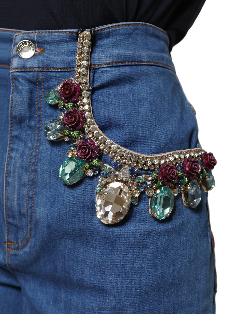 Dolce & Gabbana Shorts bermuda in denim di cotone blu con decorazioni