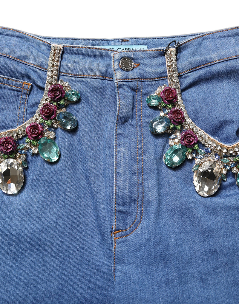 Dolce & Gabbana Shorts bermuda in denim di cotone blu con decorazioni