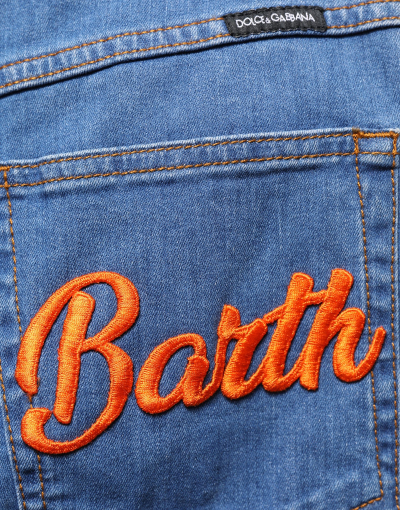 Jeans cropped amplo azul com aplicações Dolce & Gabbana