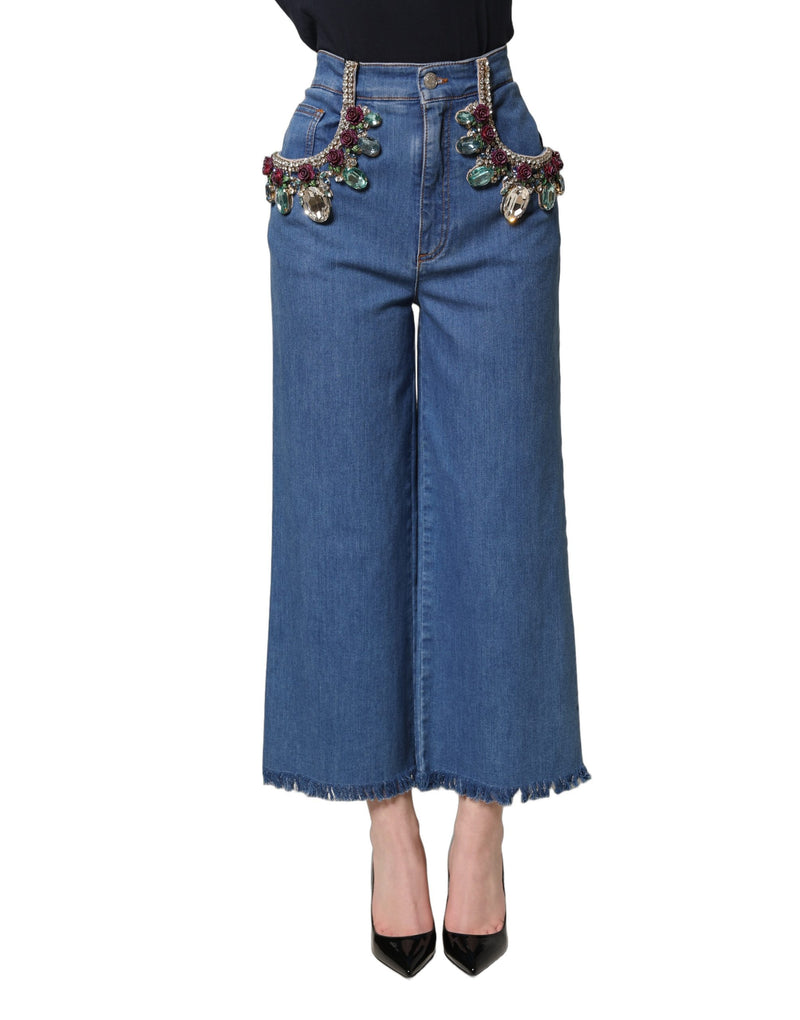 Jeans cropped amplo azul com aplicações Dolce & Gabbana