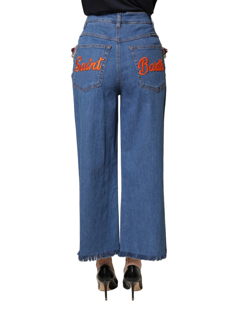 Jeans cropped amplo azul com aplicações Dolce & Gabbana