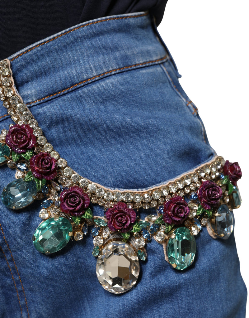 Jeans cropped amplo azul com aplicações Dolce & Gabbana