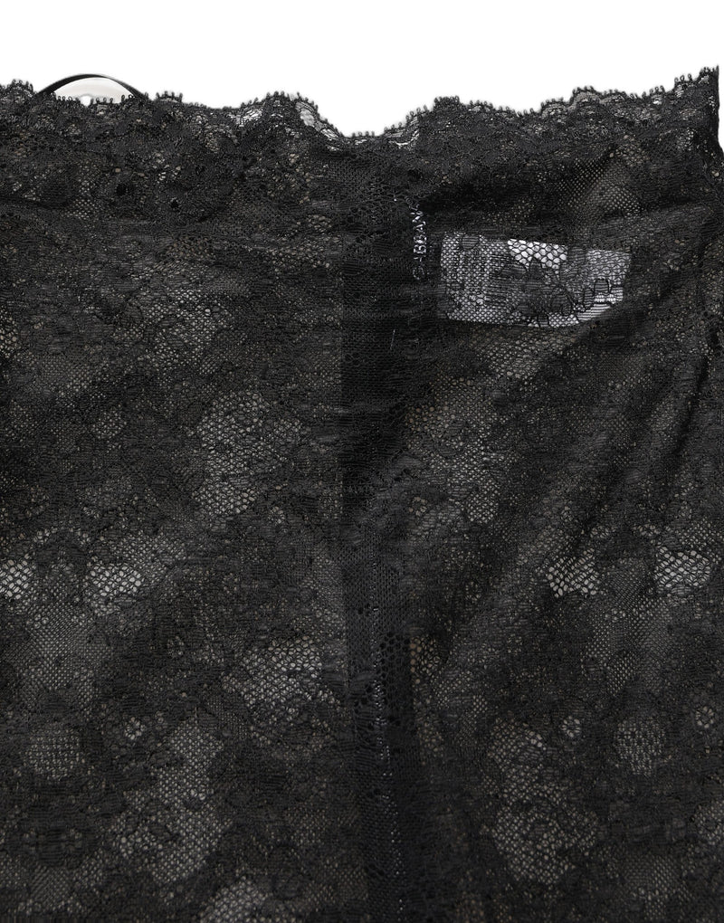 Falda hasta la rodilla de encaje floral negro y cintura alta de Dolce & Gabbana
