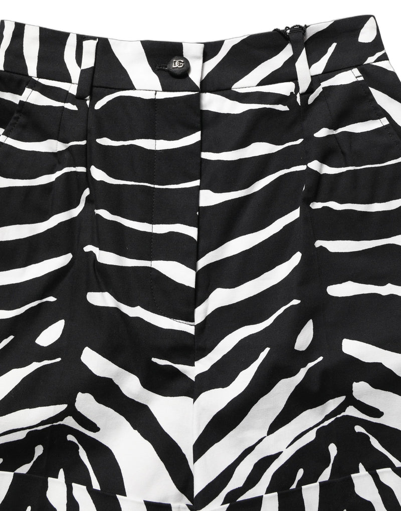 Shorts de algodón negros y blancos con estampado de cebra y cintura alta de Dolce & Gabbana