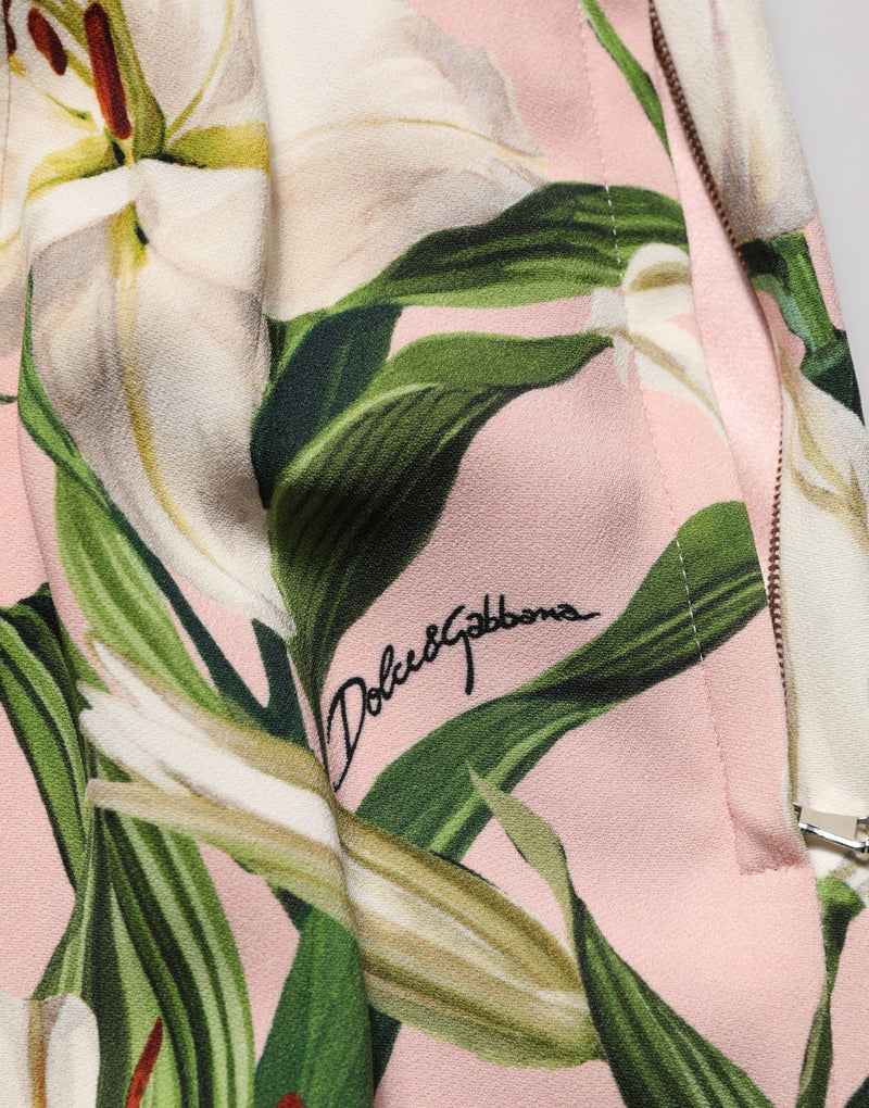 Jupe crayon taille haute rose à imprimé Lilium Dolce & Gabbana
