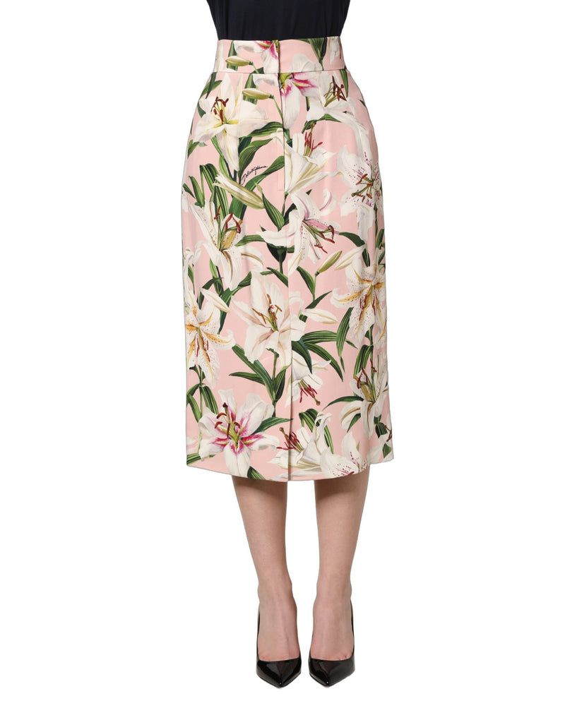 Jupe crayon taille haute rose à imprimé Lilium Dolce & Gabbana
