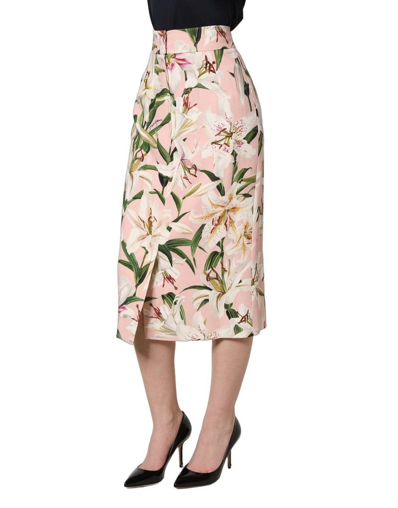 Jupe crayon taille haute rose à imprimé Lilium Dolce & Gabbana