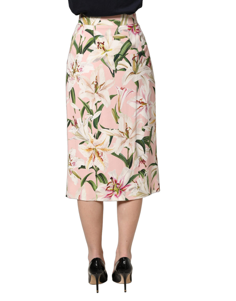 Jupe crayon taille haute rose à imprimé Lilium Dolce & Gabbana