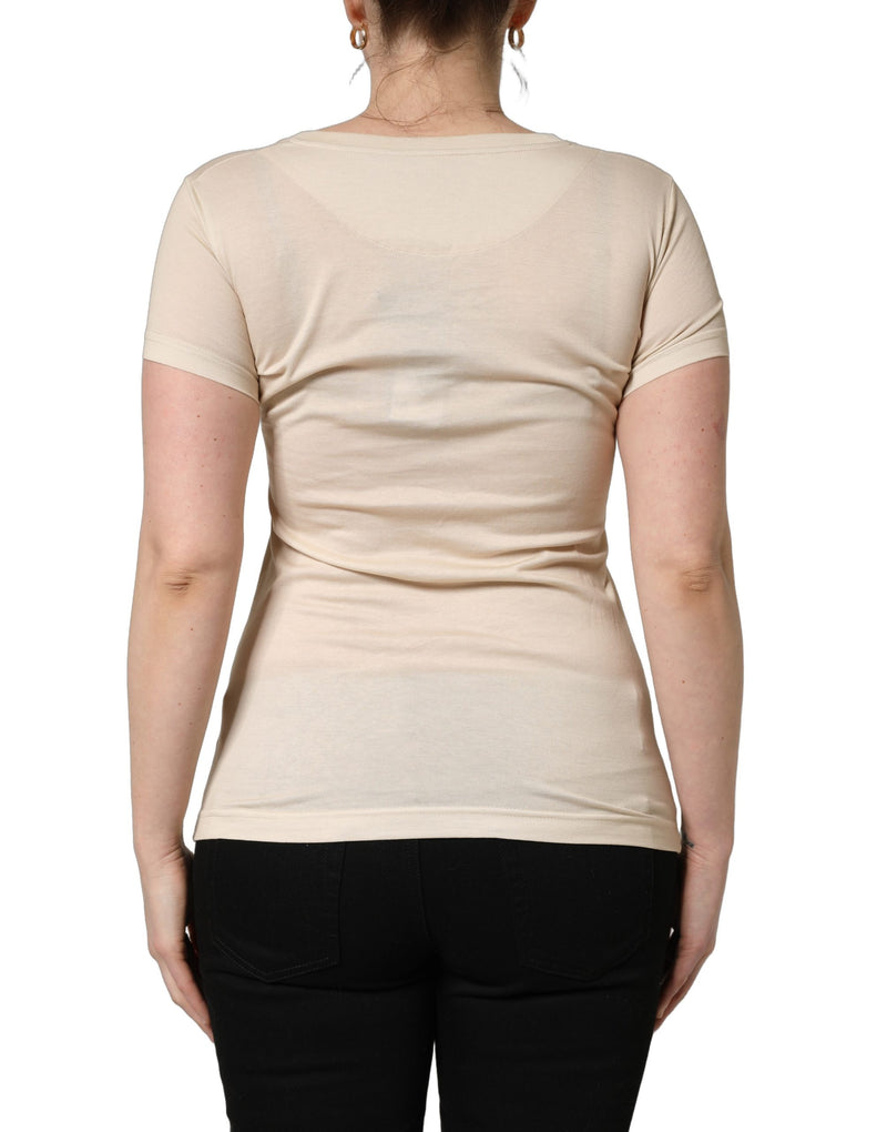 T-shirt beige en coton à col rond et imprimé jungle Dolce & Gabbana