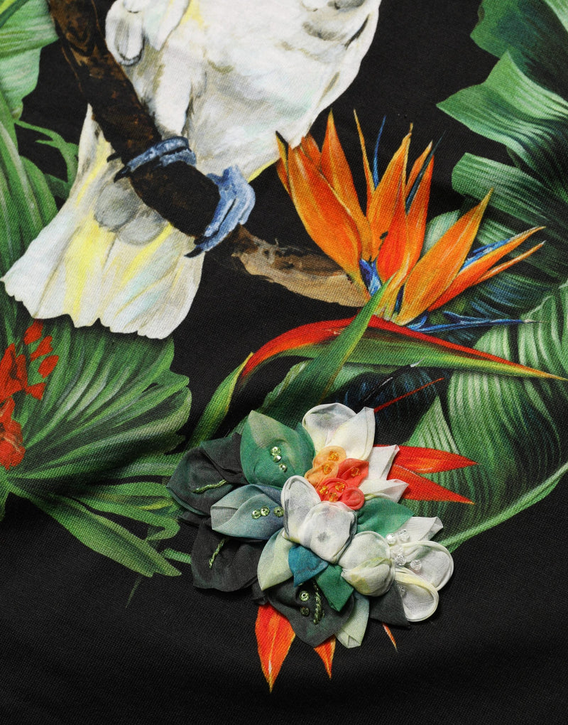 Dolce & Gabbana T-shirt girocollo in cotone nera con stampa tropicale