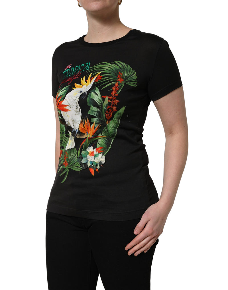Dolce & Gabbana T-shirt girocollo in cotone nera con stampa tropicale