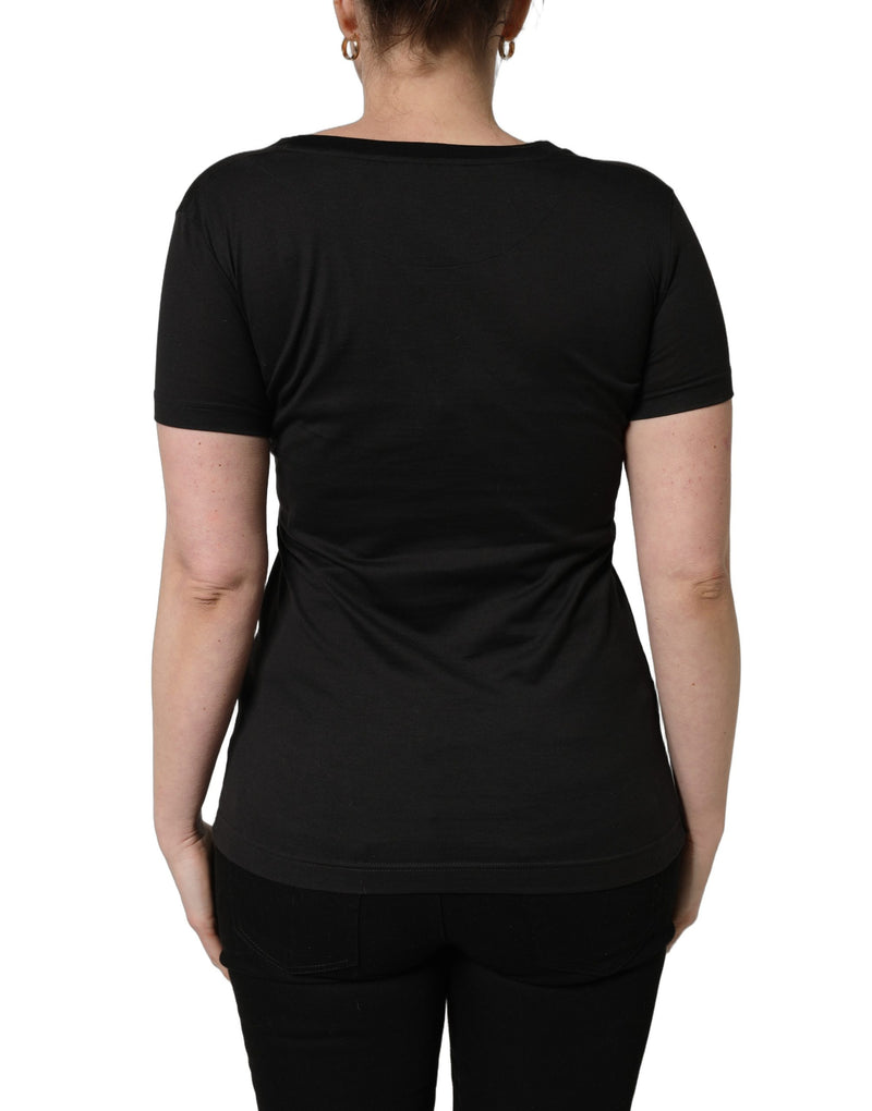 Dolce & Gabbana T-shirt girocollo in cotone nera con stampa tropicale