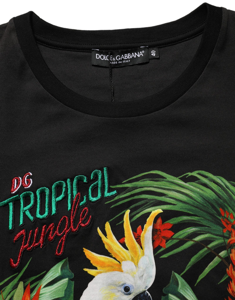 Dolce & Gabbana T-shirt girocollo in cotone nera con stampa tropicale