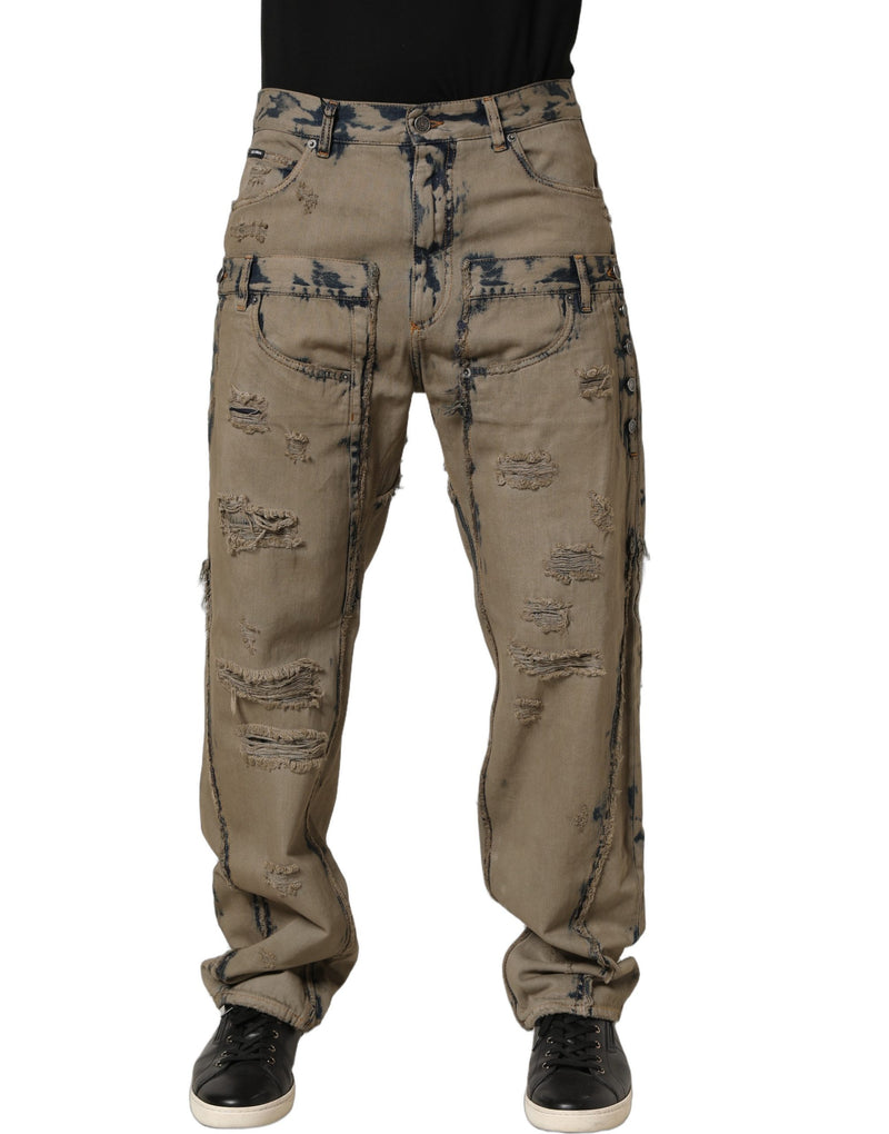 Vaqueros de denim para hombre en beige decolorado y deconstruido Dolce & Gabbana