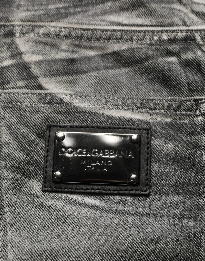 Jeans dritti a vita media in denim grigio slavato Dolce & Gabbana