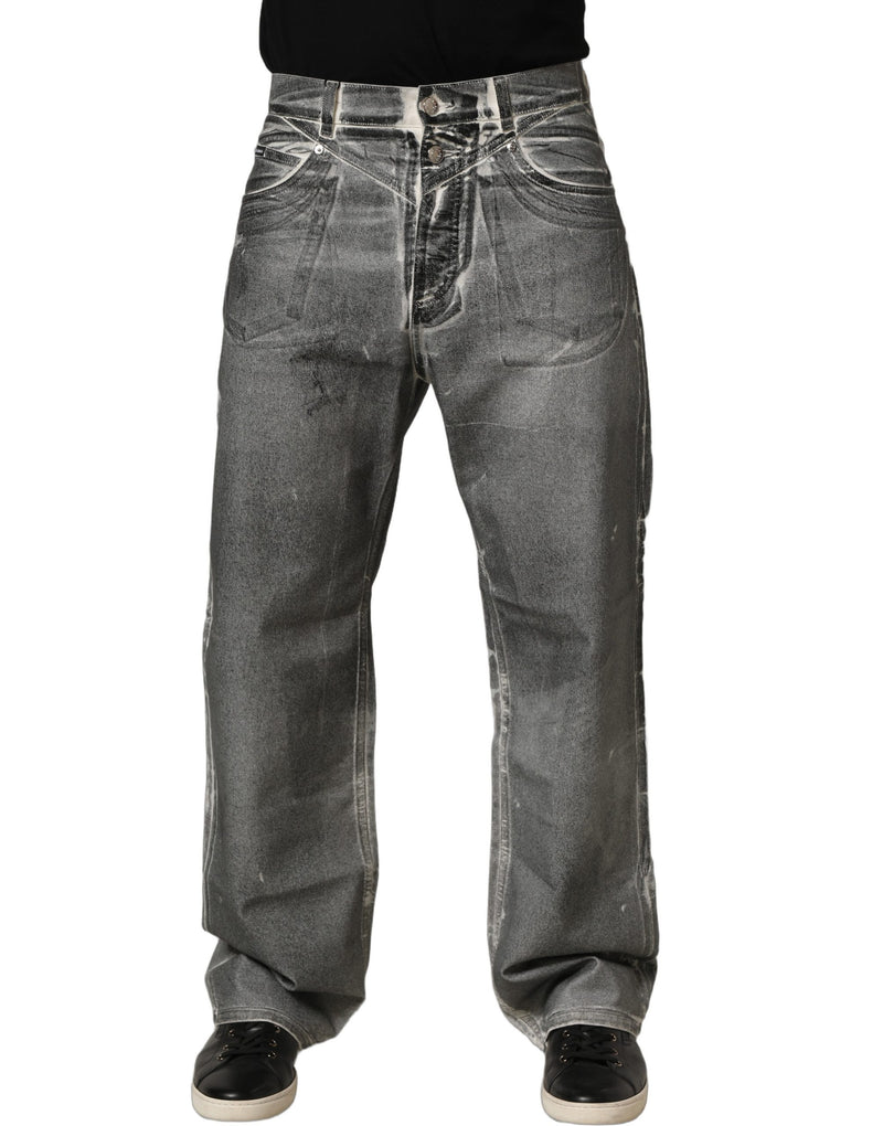 Jeans dritti a vita media in denim grigio slavato Dolce & Gabbana